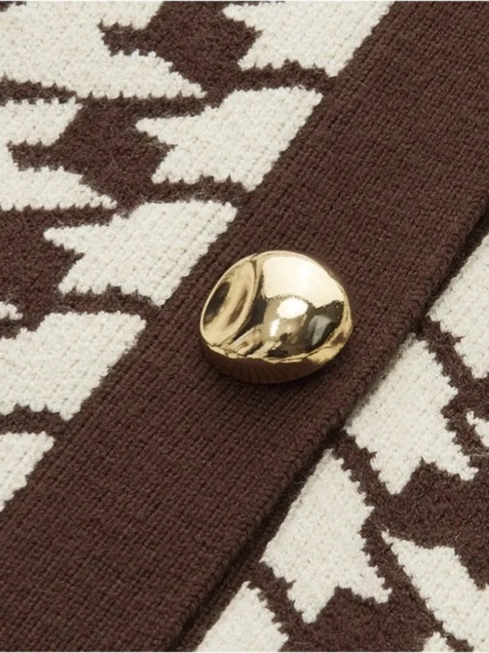 Commense Brown & Cream Houndstooth puff sleeve cropped knit Cardigan - Picture 4 of 9